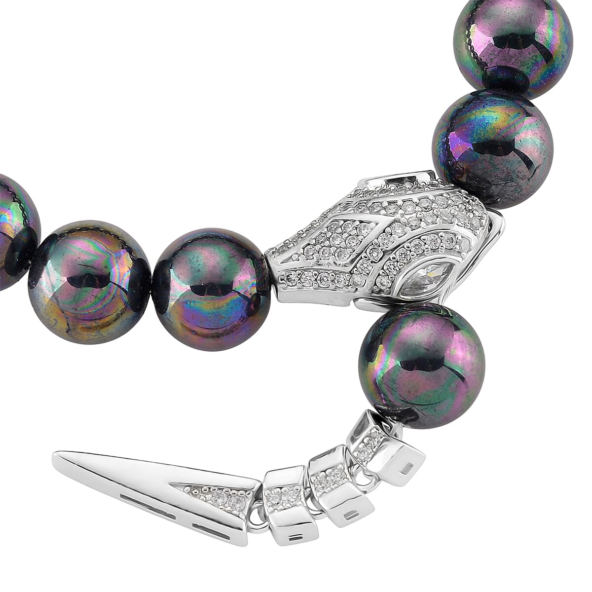 Peacock Color Shell Pearl and Simulated Diamond Bracelet in Silvertone (7.50 In) image number 5