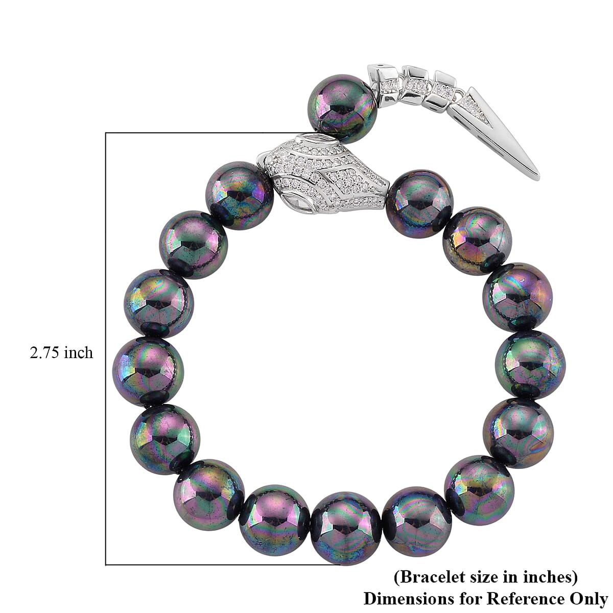 Peacock Color Shell Pearl and Simulated Diamond Bracelet in Silvertone (8.00 In) image number 4