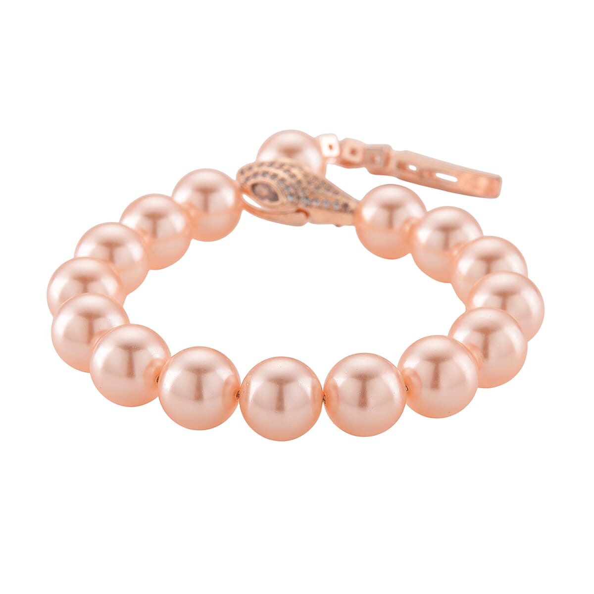 Pink Shell Pearl and Simulated Diamond Bracelet in Rosetone (7.00 In) image number 0