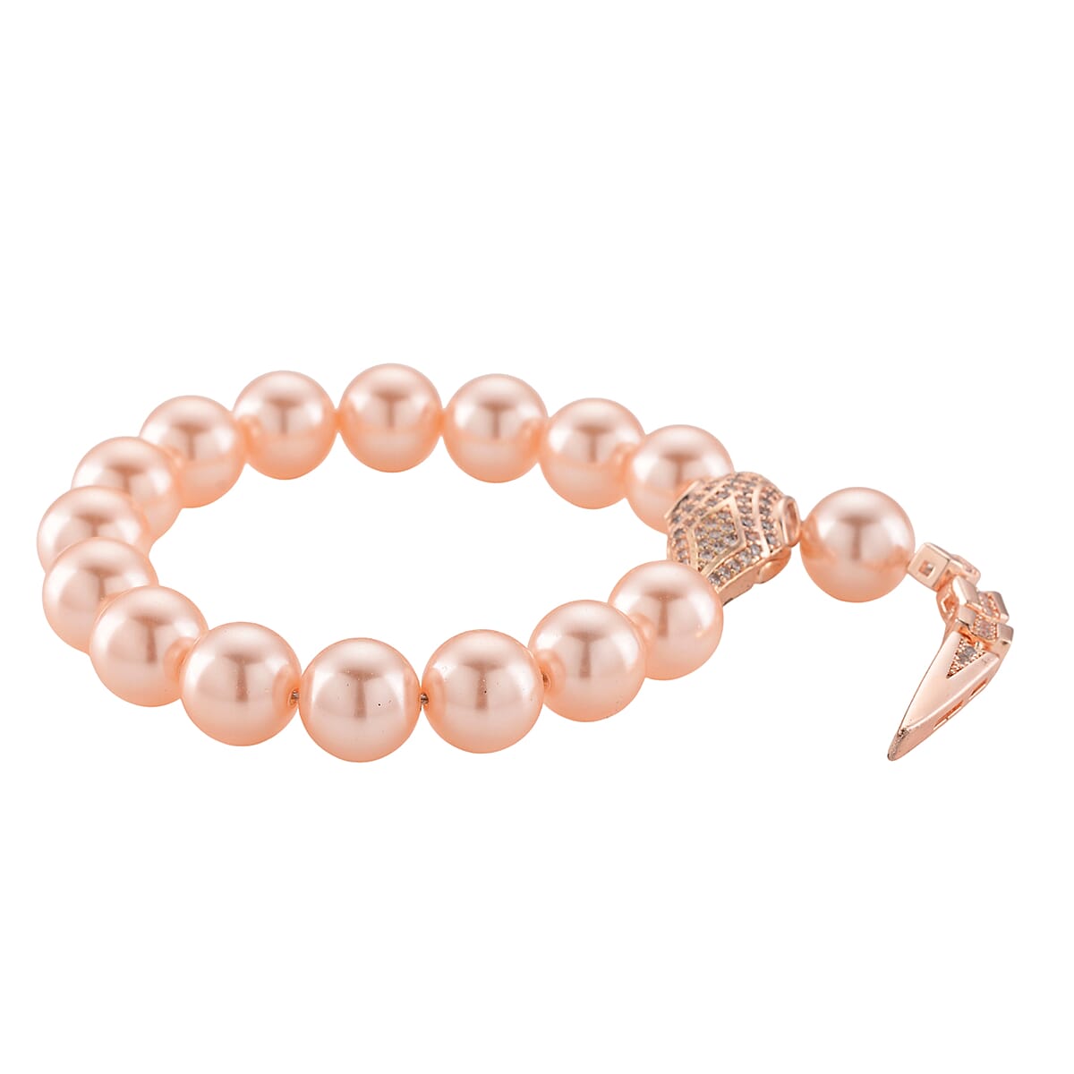 Pink Shell Pearl and Simulated Diamond Bracelet in Rosetone (7.00 In) image number 2