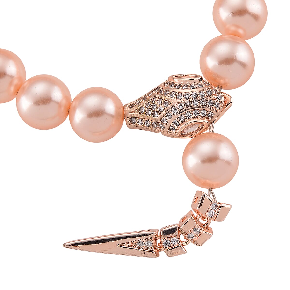 Pink Shell Pearl and Simulated Diamond 1.50 ctw Bracelet in Rosetone (7.50 In) image number 5