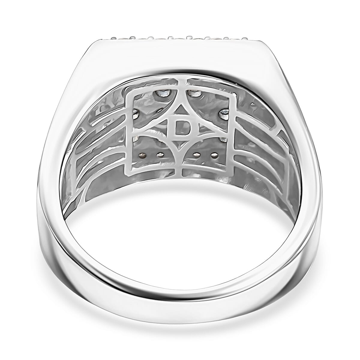 D&rsquo;Joy AAA Santa Maria Aquamarine and Moissanite 1.40 ctw Ocean Crest Men's Ring in Rhodium Over Sterling Silver (Size 13.0) image number 4
