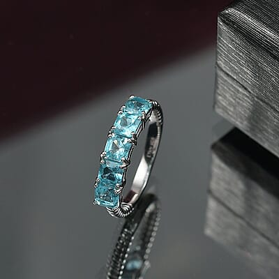 D'Joy Betroka Blue Apatite 1.80 ctw Band Ring in Rhodium Over Sterling Silver (Size 11.5)