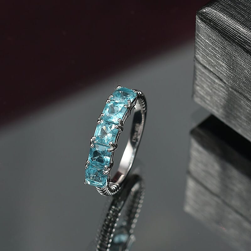 D'Joy Betroka Blue Apatite 1.80 ctw Band Ring in Rhodium Over Sterling Silver (Size 11.5)