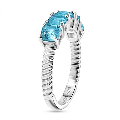 D'Joy Betroka Blue Apatite 1.80 ctw Band Ring in Rhodium Over Sterling Silver (Size 11.5)