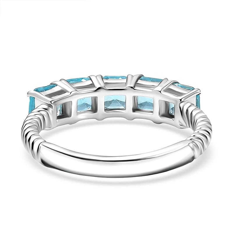 D'Joy Betroka Blue Apatite 1.80 ctw Band Ring in Rhodium Over Sterling Silver (Size 11.5)