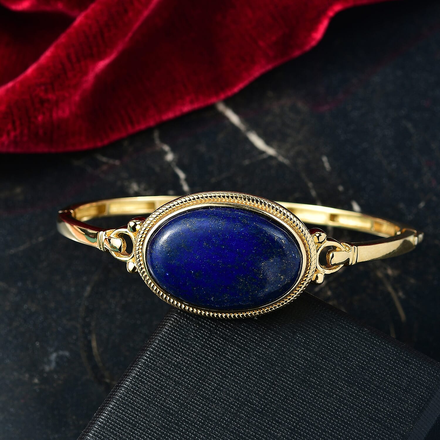 EverTrue Lapis Lazuli 35.25 ctw Bangle Bracelet in 18K YG Plated (7.50 In)