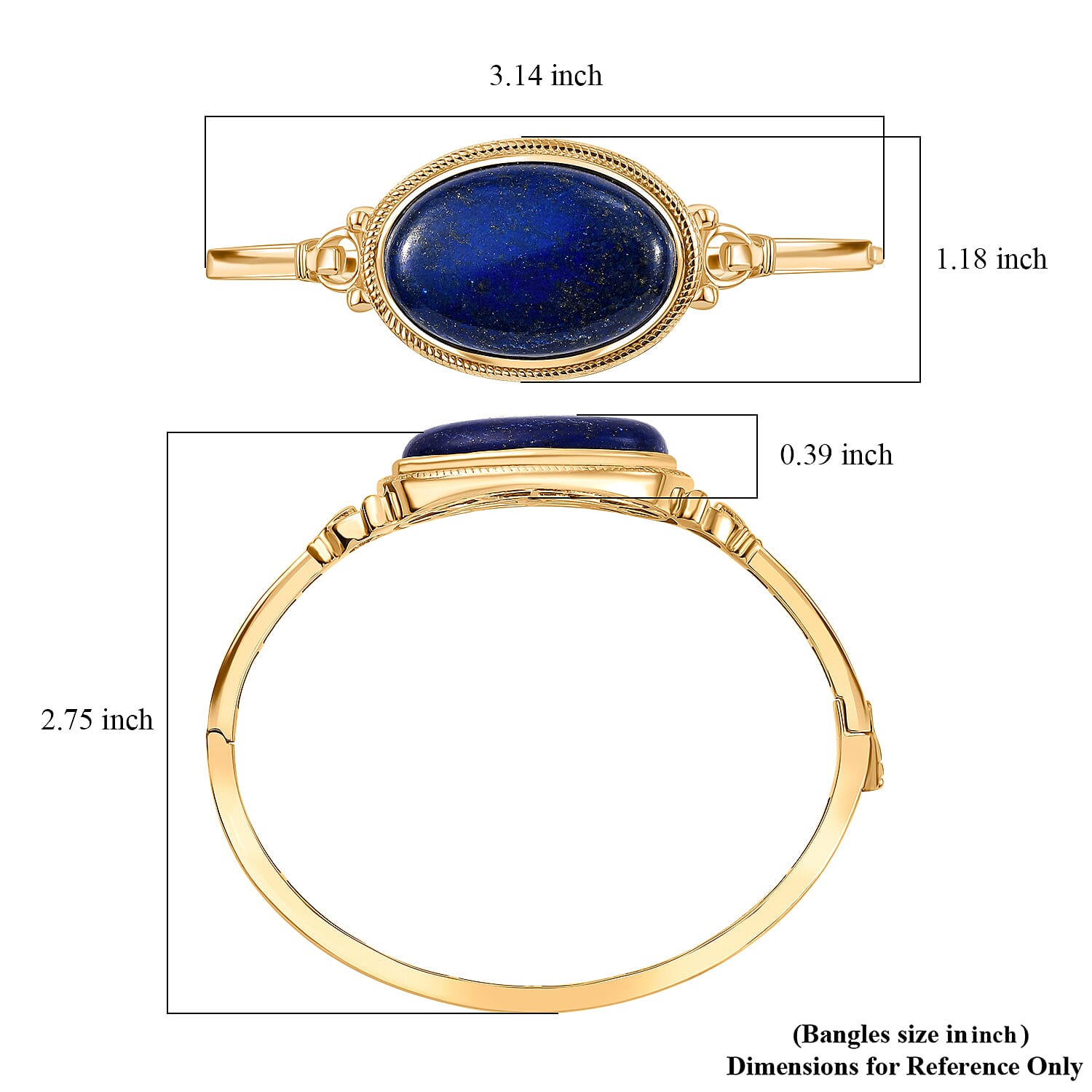 EverTrue Lapis Lazuli 35.25 ctw Bangle Bracelet in 18K YG Plated (7.50 In)