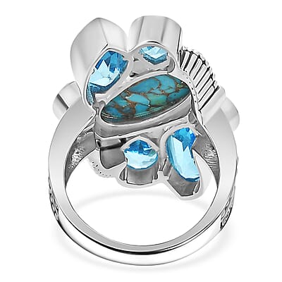 Sajen Silver Recon Turquoise and Celestial Swiss Blue Doublet Quartz Ring in Rhodium Over Sterling Silver (Size 11.0)