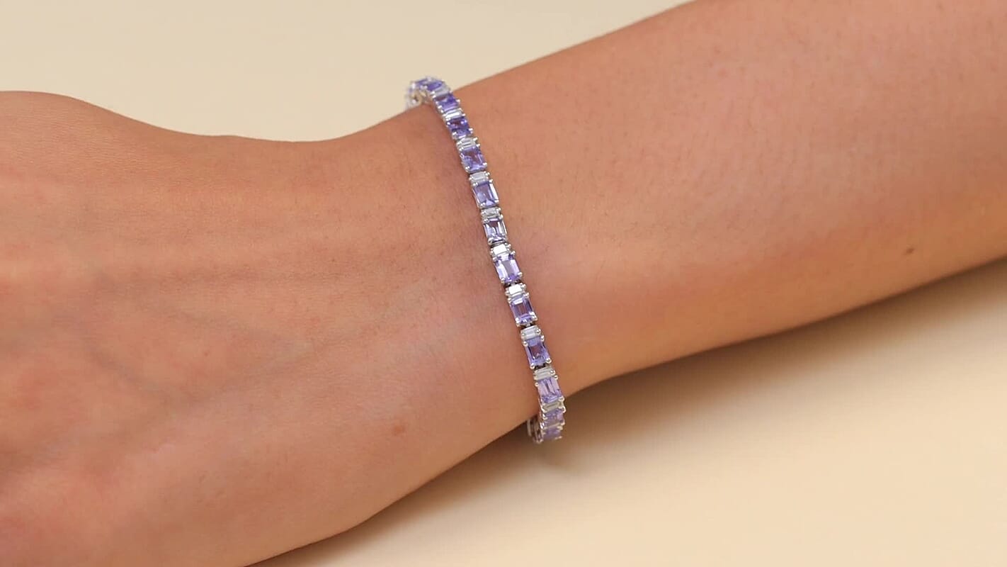 D'Joy Tanzanite 4.10 ctw Bracelet in Rhodium Over Sterling Silver (7.00 In)