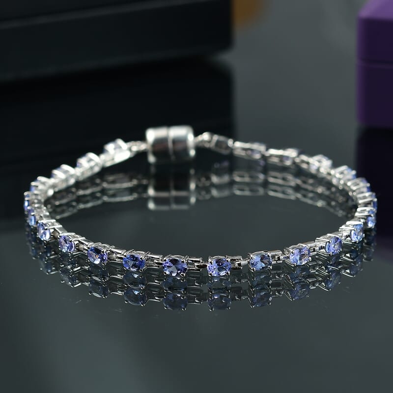 D'Joy Tanzanite 4.10 ctw Bracelet in Rhodium Over Sterling Silver (7.00 In)
