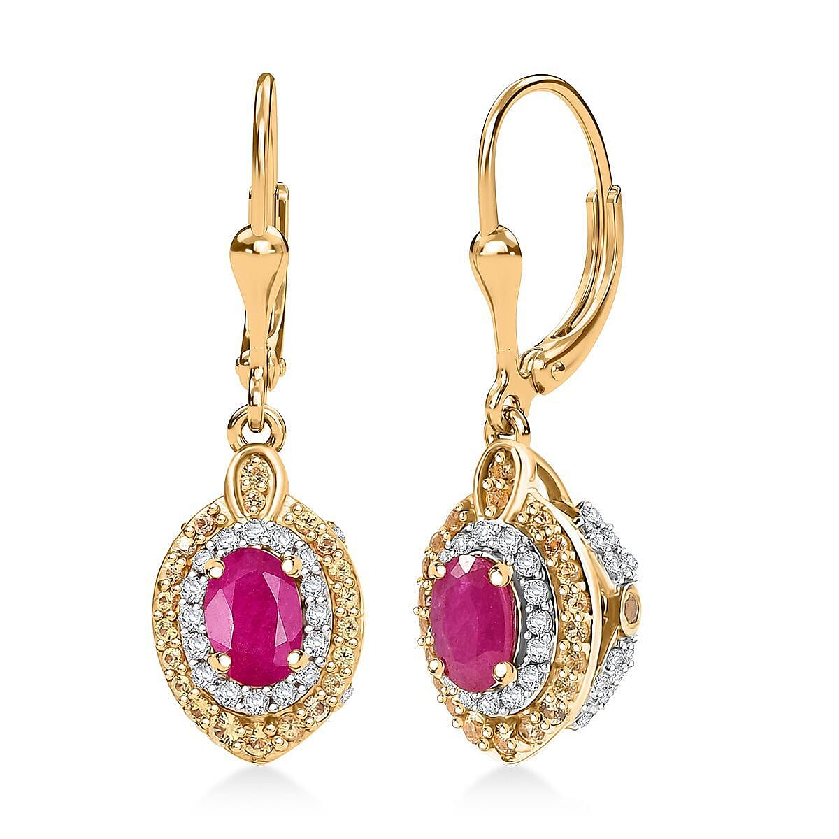 D'Joy AAA Royal Ruby and Multi Gemstone 2.50 ctw Earrings in 18K Vermeil YG Over Sterling Silver image number 0