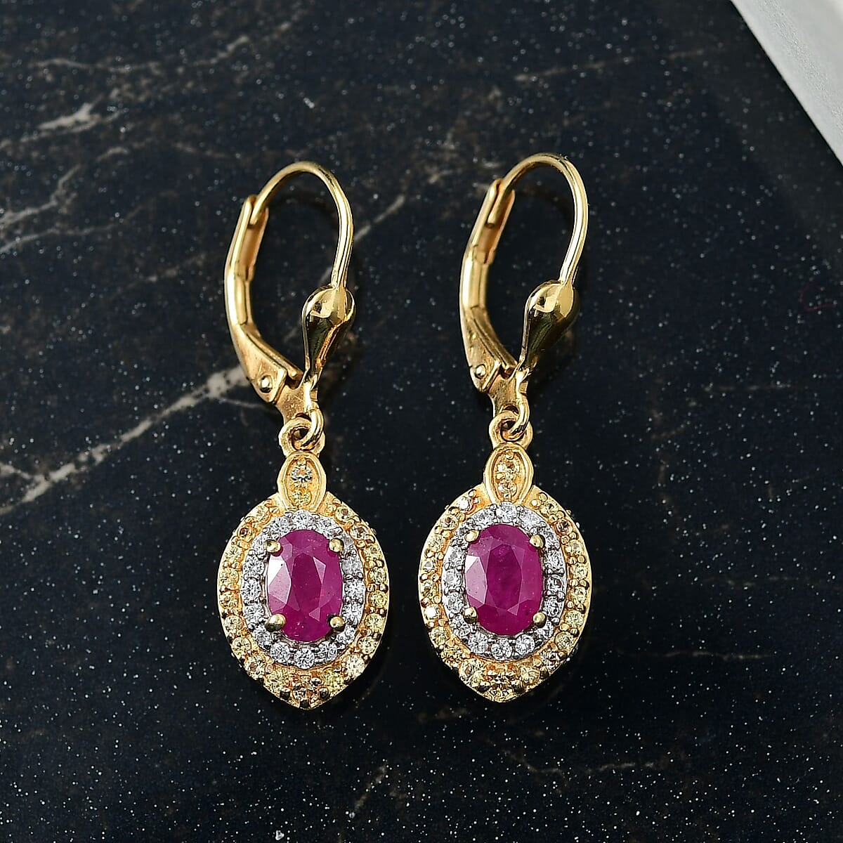D'Joy AAA Royal Ruby and Multi Gemstone 2.50 ctw Earrings in 18K Vermeil YG Over Sterling Silver image number 1