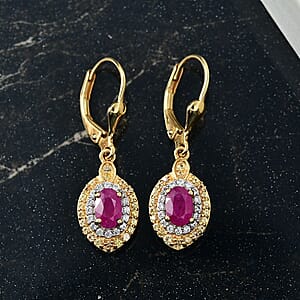 D'Joy AAA Royal Ruby and Multi Gemstone 2.50 ctw Earrings in 18K Vermeil YG Over Sterling Silver