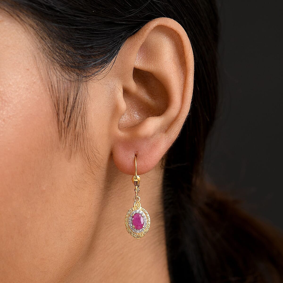 D'Joy AAA Royal Ruby and Multi Gemstone 2.50 ctw Earrings in 18K Vermeil YG Over Sterling Silver image number 2