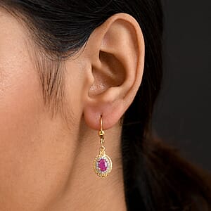 D'Joy AAA Royal Ruby and Multi Gemstone 2.50 ctw Earrings in 18K Vermeil YG Over Sterling Silver