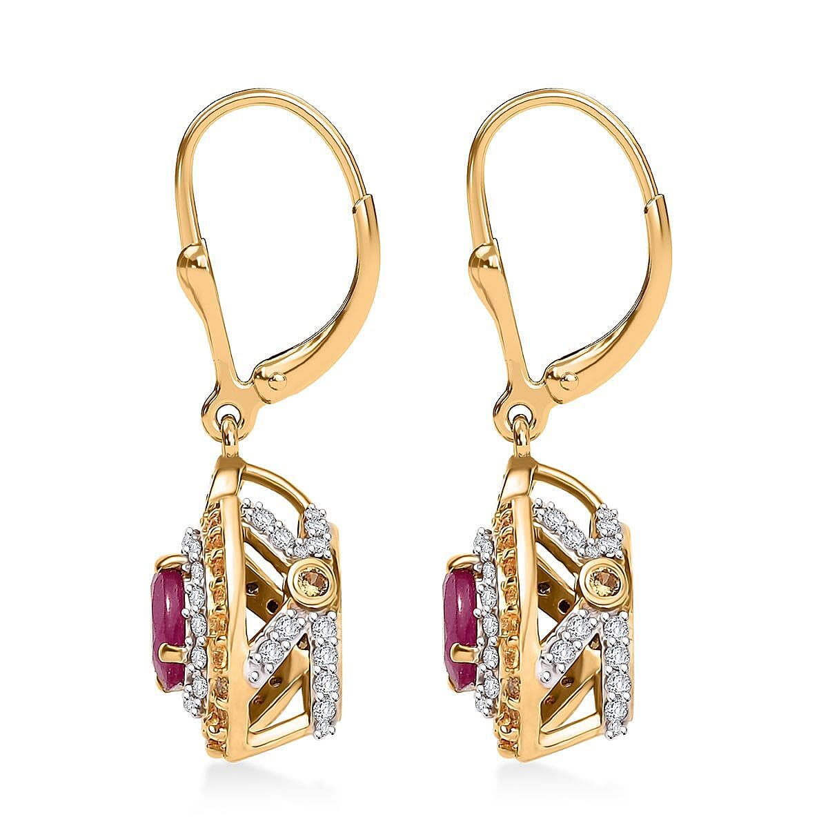 D'Joy AAA Royal Ruby and Multi Gemstone 2.50 ctw Earrings in 18K Vermeil YG Over Sterling Silver image number 3