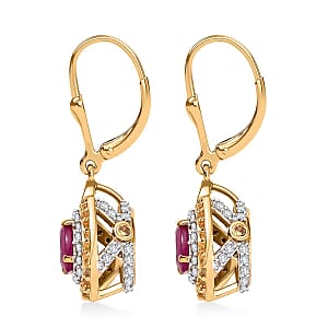 D'Joy AAA Royal Ruby and Multi Gemstone 2.50 ctw Earrings in 18K Vermeil YG Over Sterling Silver