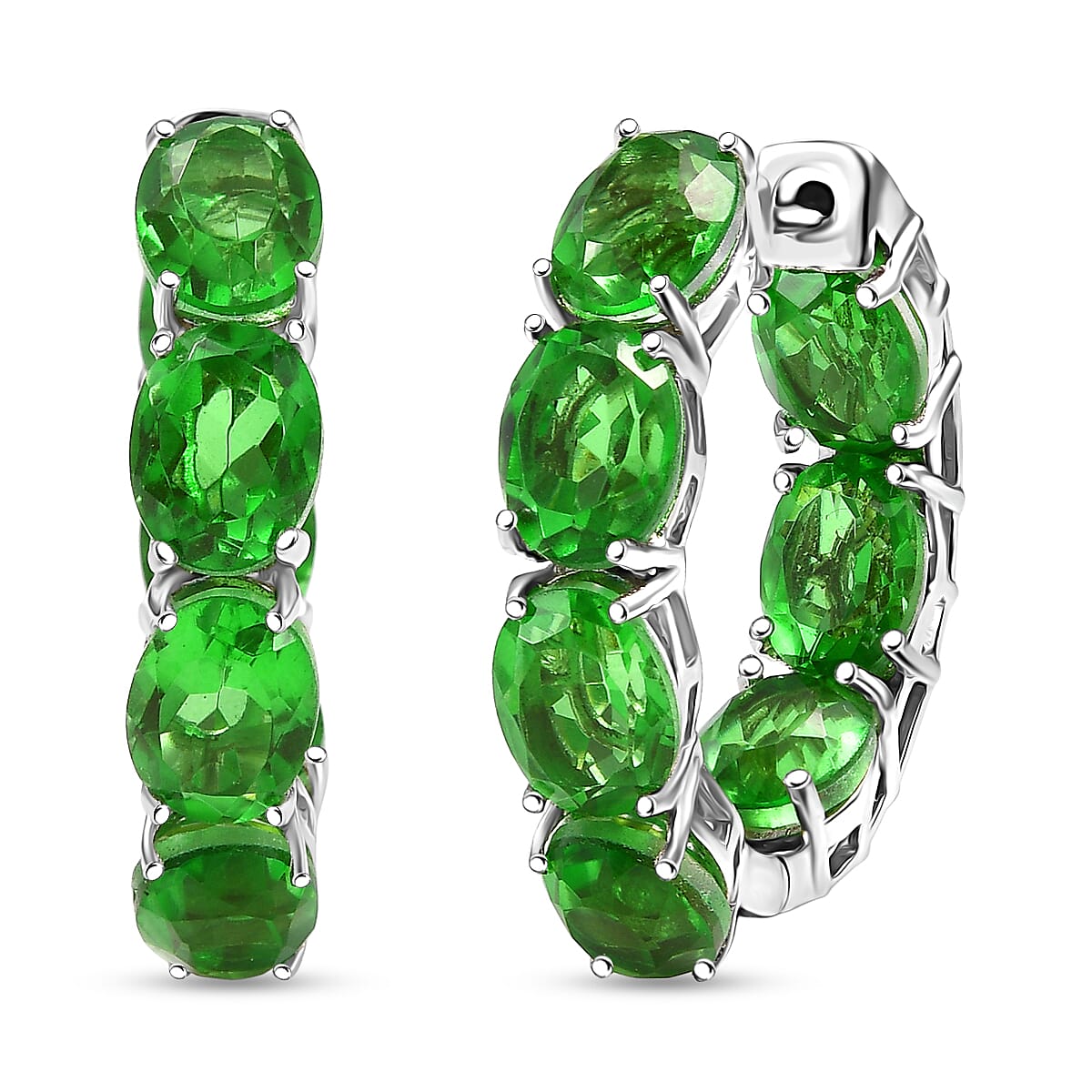 EverTrue Chartreuse Quartz (Triplet) 20.50 ctw Hoop Earrings in Platinum Bond image number 0