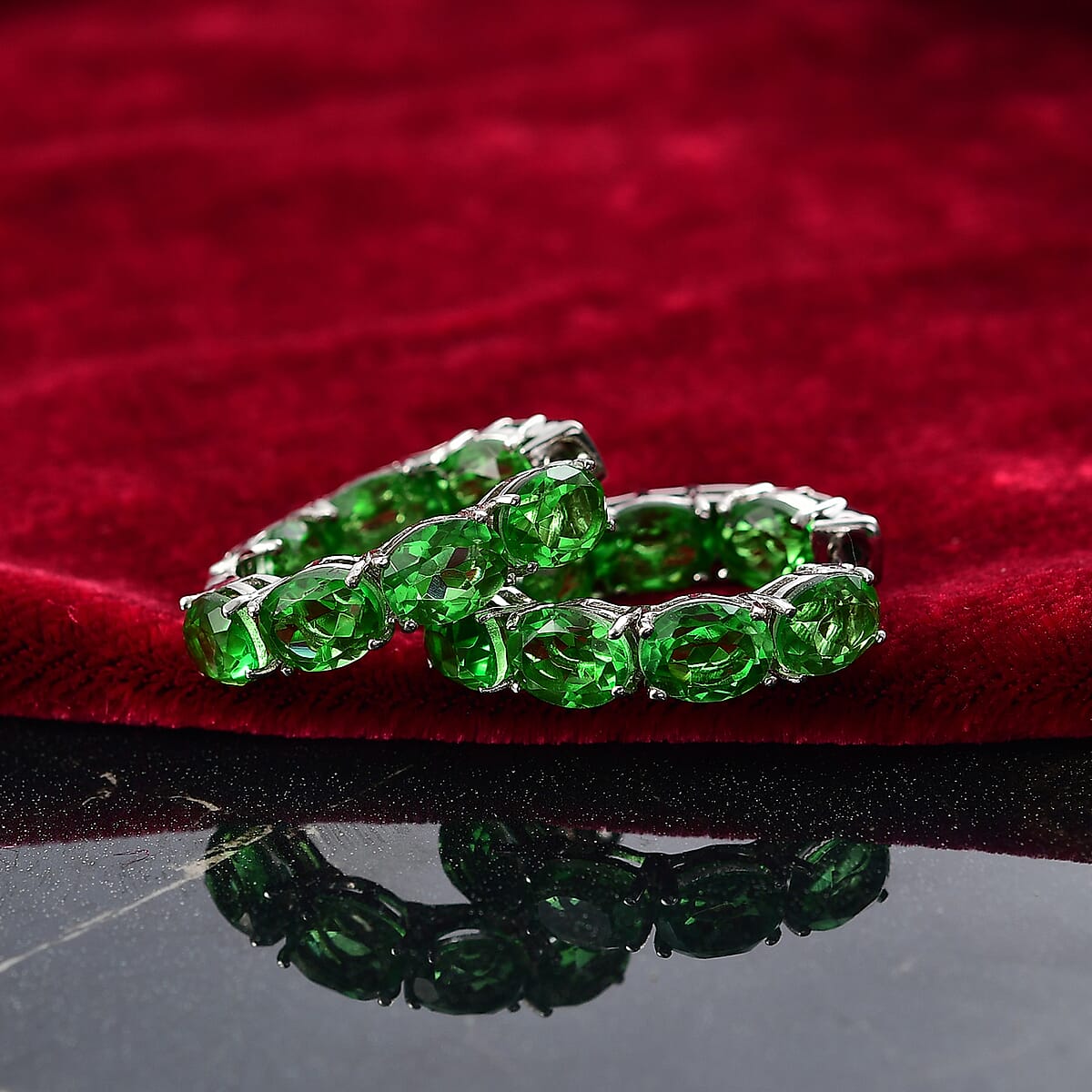 EverTrue Chartreuse Quartz (Triplet) 20.50 ctw Hoop Earrings in Platinum Bond image number 1