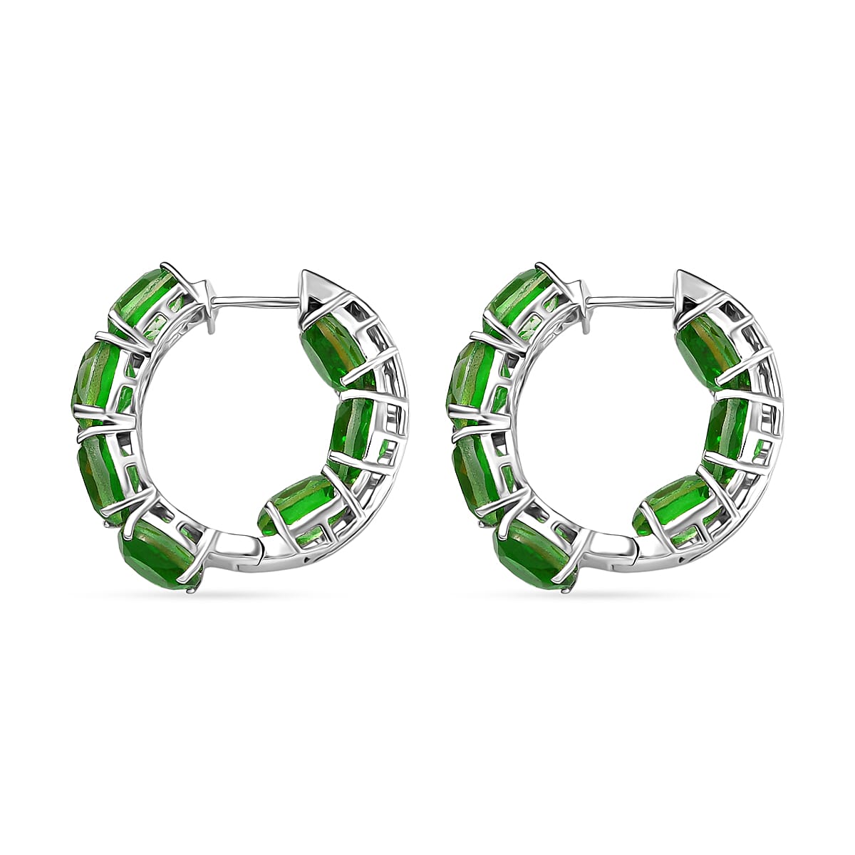 EverTrue Chartreuse Quartz (Triplet) 20.50 ctw Hoop Earrings in Platinum Bond image number 3