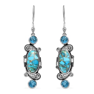 Sajen Silver Recon Turquoise and Celestial Swiss Blue Doublet Quartz 10.40 ctw Earrings in Rhodium Over Sterling Silver