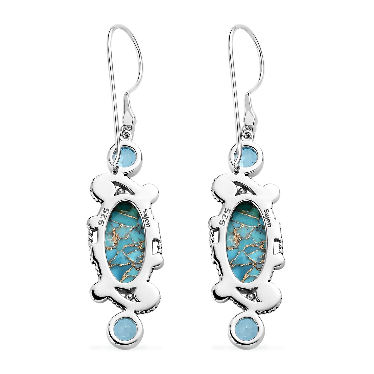 Sajen Silver Recon Turquoise and Celestial Swiss Blue Doublet Quartz 10.40 ctw Earrings in Rhodium Over Sterling Silver image number 3