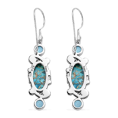 Sajen Silver Recon Turquoise and Celestial Swiss Blue Doublet Quartz 10.40 ctw Earrings in Rhodium Over Sterling Silver
