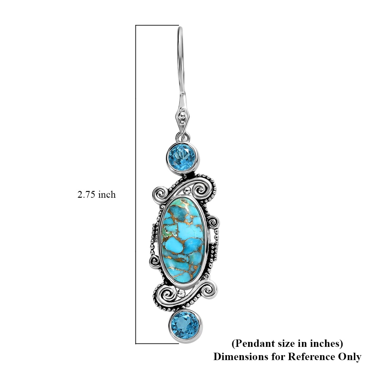 Sajen Silver Recon Turquoise and Celestial Swiss Blue Doublet Quartz 10.40 ctw Earrings in Rhodium Over Sterling Silver image number 4