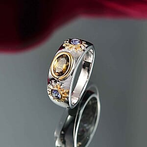 D'Joy Natural Golden Tanzanite and Tanzanite 1.07 ctw Ring in Sterling Silver (Size 6.5)