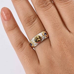 D'Joy Natural Golden Tanzanite and Tanzanite 1.07 ctw Ring in Sterling Silver (Size 6.5)