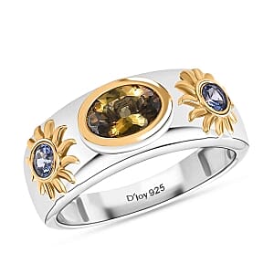 D'Joy Natural Golden Tanzanite and Tanzanite 1.07 ctw Ring in Sterling Silver (Size 6.5)