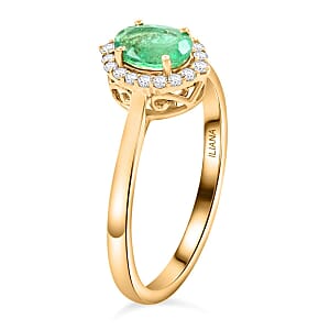 Luxoro AAA Kagem Zambian Emerald and G-H I2 Diamond 1.00 ctw Ring in 14K Yellow Gold (Size 10.0) (Del. In 10-15 Days)