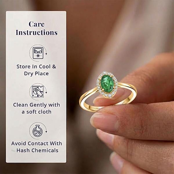 Luxoro AAA Kagem Zambian Emerald and G-H I2 Diamond 1.00 ctw Ring in 14K Yellow Gold (Size 10.0)