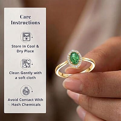 Luxoro AAA Kagem Zambian Emerald and G-H I2 Diamond 1.00 ctw Ring in 14K Yellow Gold (Size 10.0)
