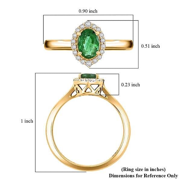 Luxoro AAA Kagem Zambian Emerald and G-H I2 Diamond 1.00 ctw Ring in 14K Yellow Gold (Size 10.0)