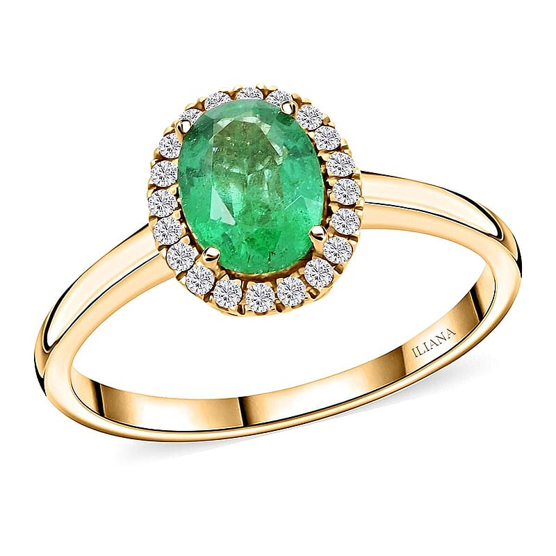 Luxoro AAA Kagem Zambian Emerald and G-H I2 Diamond 1.40 ctw Ring in 14K Yellow Gold (Size 10.0)