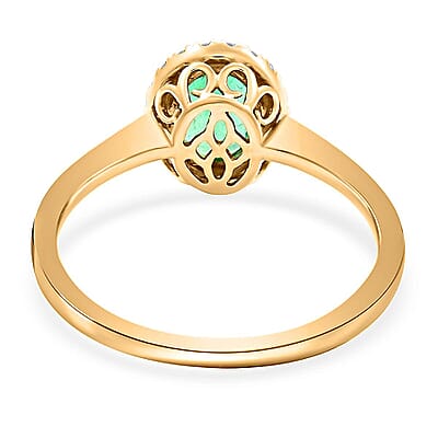 Luxoro AAA Kagem Zambian Emerald and G-H I2 Diamond 1.40 ctw Ring in 14K Yellow Gold (Size 10.0)