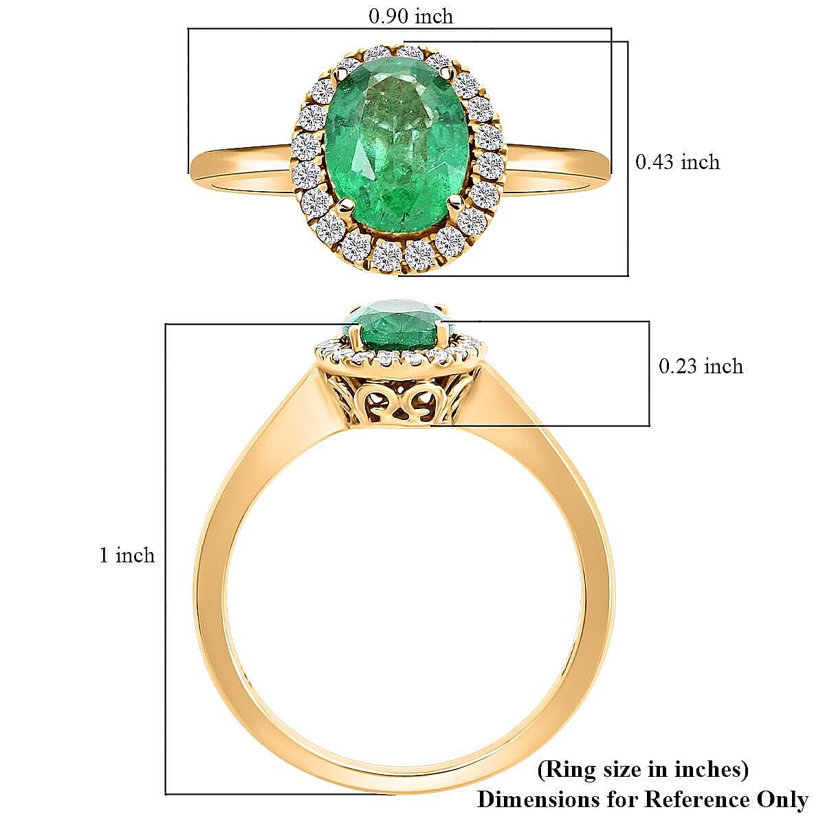 Luxoro AAA Kagem Zambian Emerald and G-H I2 Diamond 1.40 ctw Ring in 14K Yellow Gold (Size 10.0)
