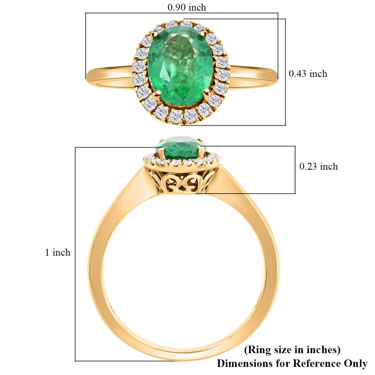 Luxoro AAA Kagem Zambian Emerald and G-H I2 Diamond 1.40 ctw Ring in 14K Yellow Gold (Size 10.0) (Del. In 10-15 Days) image number 5