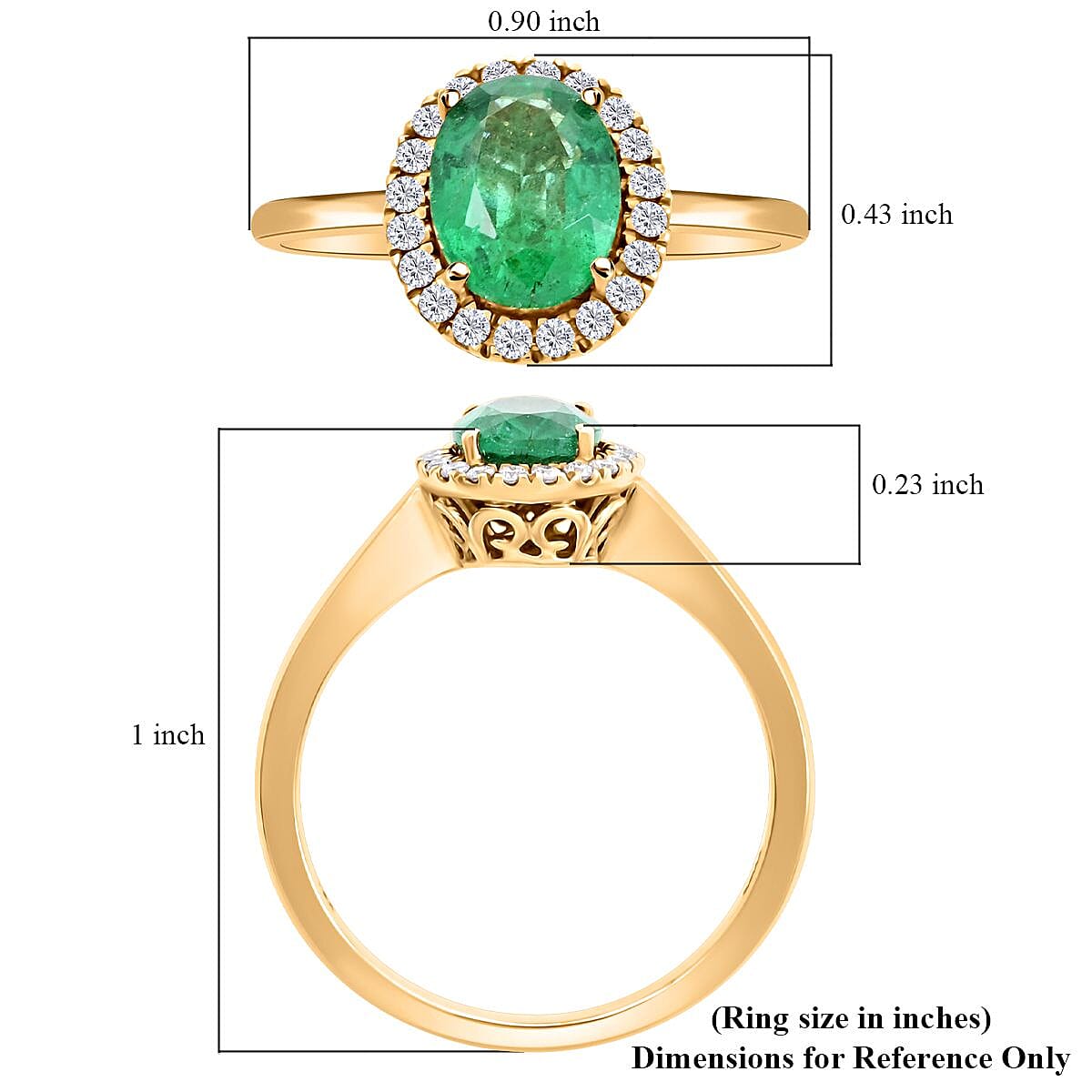 Luxoro AAA Kagem Zambian Emerald and G-H I2 Diamond 1.40 ctw Ring in 14K Yellow Gold (Size 9.0) (Del. In 10-15 Days) image number 5