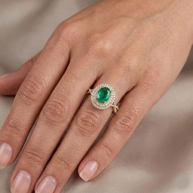 Certified and Appraised Luxoro AAA Kagem Zambian Emerald and G-H I2 Diamond 2.30 ctw Ring in 14K Yellow Gold (Size 10.0)