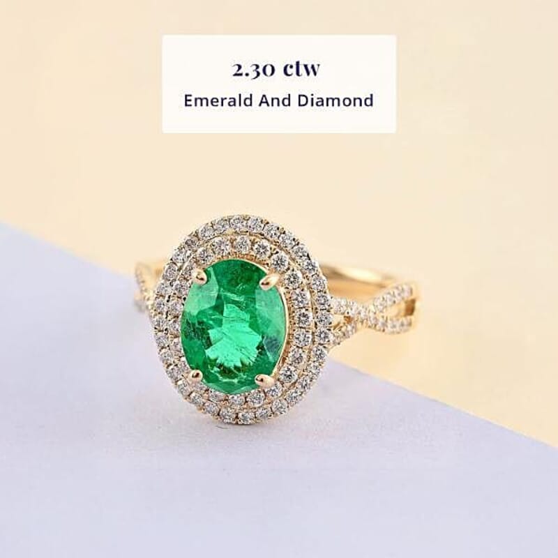Certified and Appraised Luxoro AAA Kagem Zambian Emerald and G-H I2 Diamond 2.30 ctw Ring in 14K Yellow Gold (Size 10.0)
