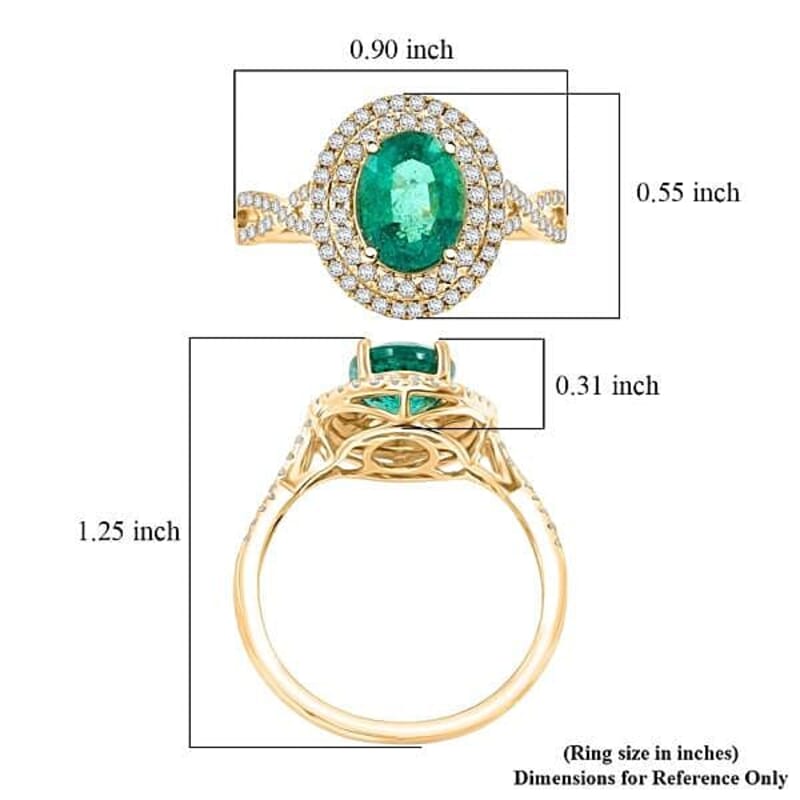 Certified and Appraised Luxoro AAA Kagem Zambian Emerald and G-H I2 Diamond 2.30 ctw Ring in 14K Yellow Gold (Size 10.0)