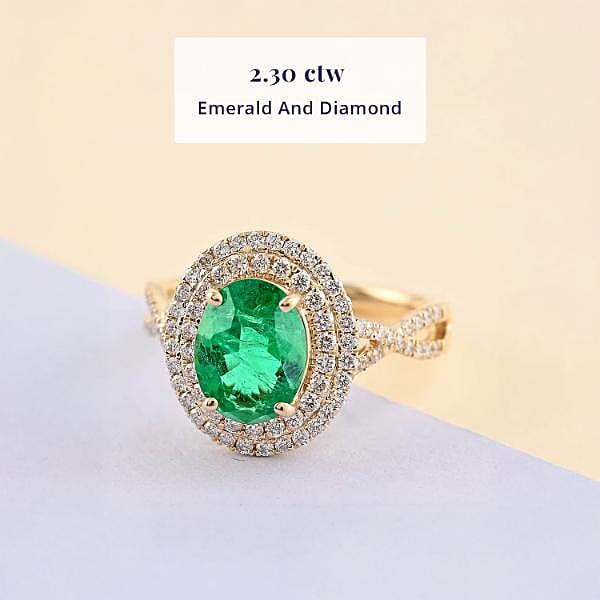 Certified and Appraised Luxoro AAA Kagem Zambian Emerald and G-H I2 Diamond 2.30 ctw Ring in 14K Yellow Gold (Size 7.0)