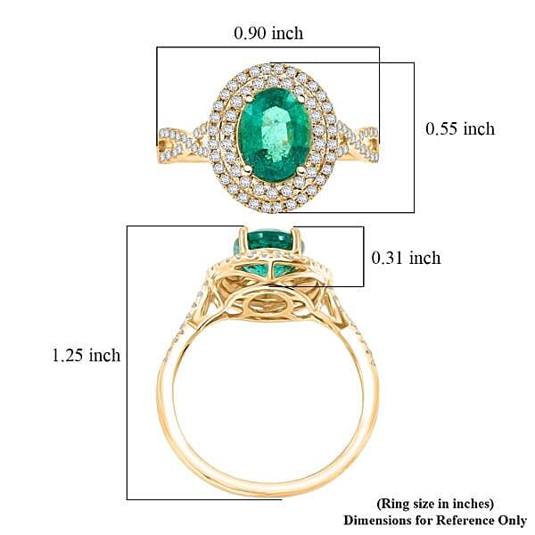 Certified and Appraised Luxoro AAA Kagem Zambian Emerald and G-H I2 Diamond 2.30 ctw Ring in 14K Yellow Gold (Size 7.0)