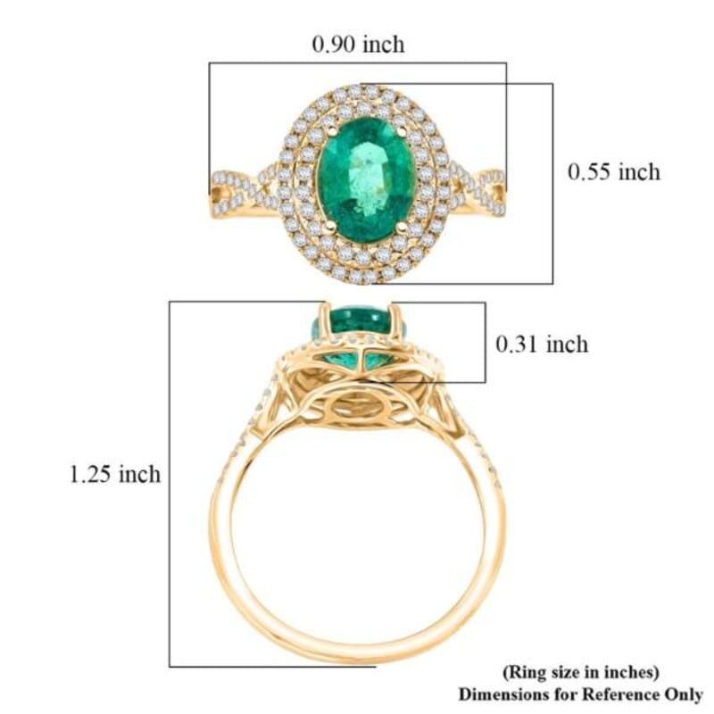 Certified and Appraised Luxoro AAA Kagem Zambian Emerald and G-H I2 Diamond 2.30 ctw Ring in 14K Yellow Gold (Size 7.0)