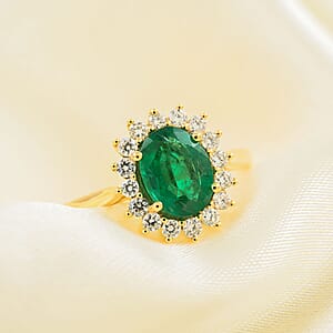 Luxoro AAA Kagem Zambian Emerald and G-H I2 Diamond 2.18 ctw Ring in 14K Yellow Gold (Size 10.0) (Del. In 10-15 Days)