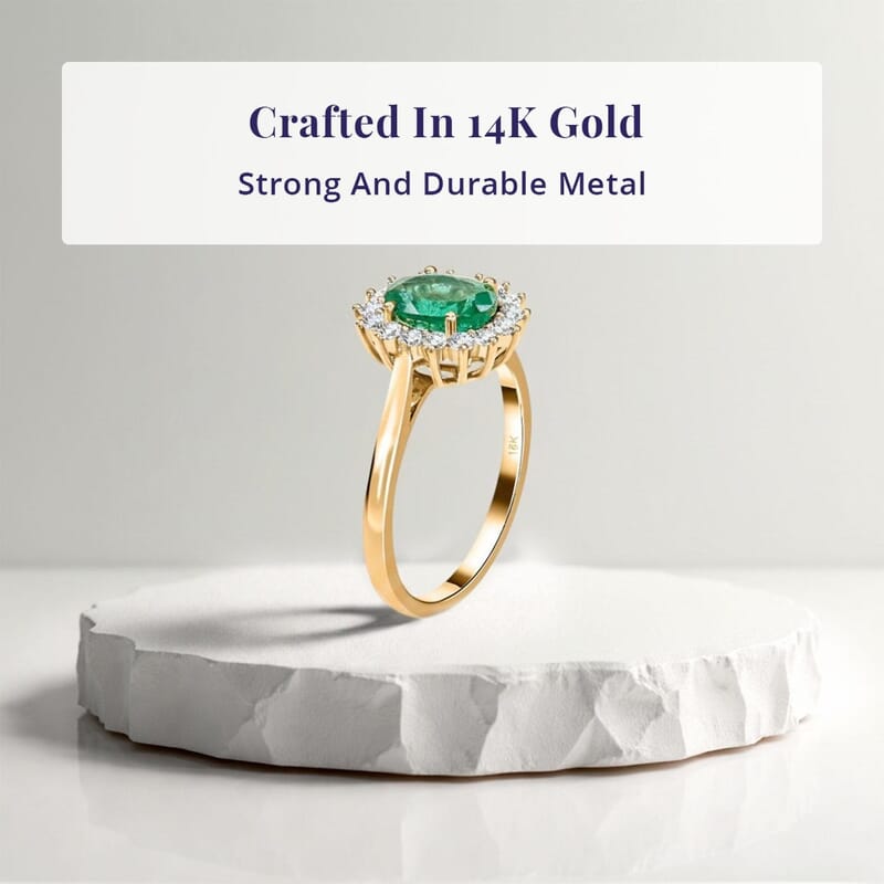 Luxoro AAA Kagem Zambian Emerald and G-H I2 Diamond 2.18 ctw Ring in 14K Yellow Gold (Size 10.0)