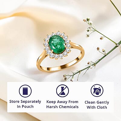 Luxoro AAA Kagem Zambian Emerald and G-H I2 Diamond 2.18 ctw Ring in 14K Yellow Gold (Size 10.0)